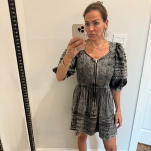 Sea New York Puff Sleeve Denim Mini Dress Size 8 - Picture 1 of 6